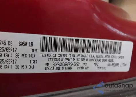 2015 Dodge Grand Caravan Sxt z USA, uszkodzony, nr VIN 2C4RDGCG2FR540283